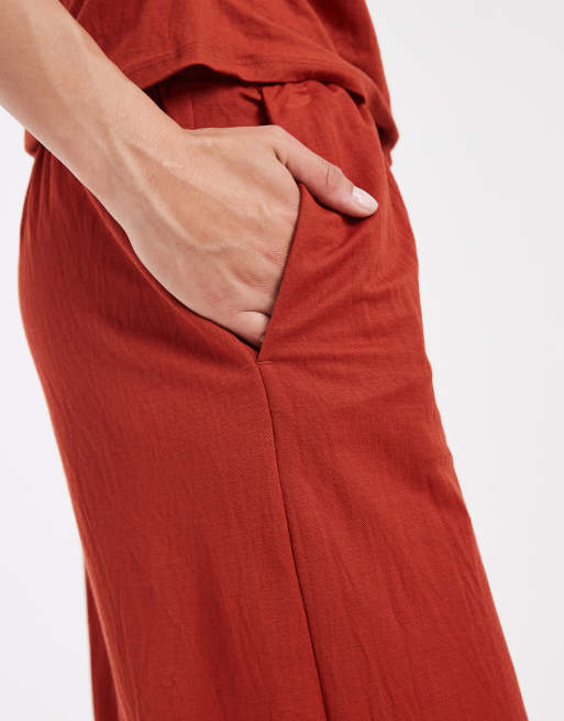 River Island linen look wide leg pants in rust, 5 of 5