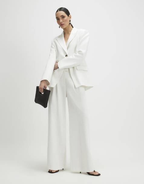 River Island Linen look wide leg trousers in white