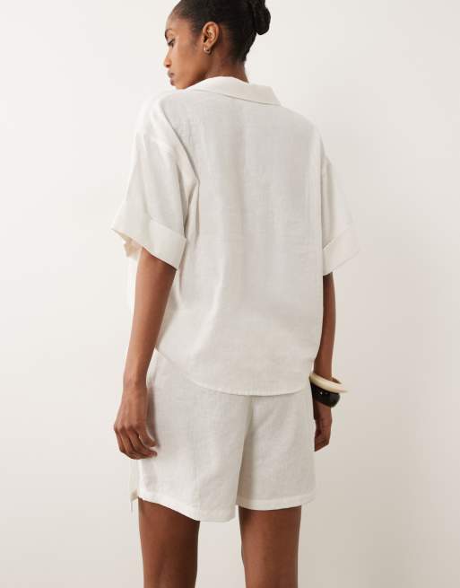 River Island linen mix tie side skort in white (part of a set), 5 of 5