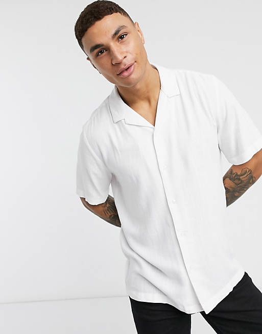 River Island linen revere shirt in white | ASOS