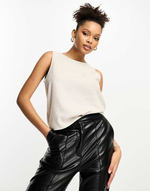 Stylish Cream Faux Leather Crop Top by Zara