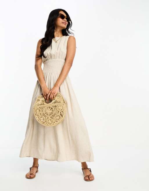 Cream linen dress outlet with buttons