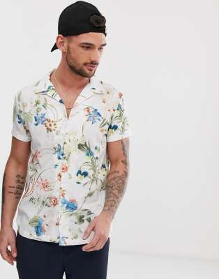 River Island linen shirt in white print | ASOS