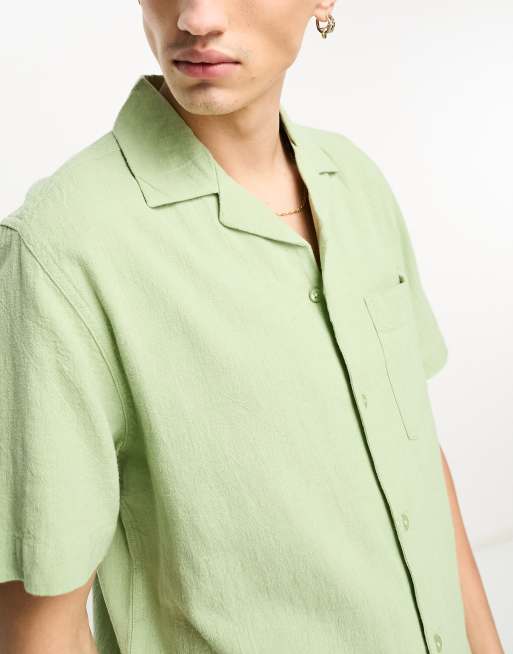 New Look textured camp collar shirt in tan