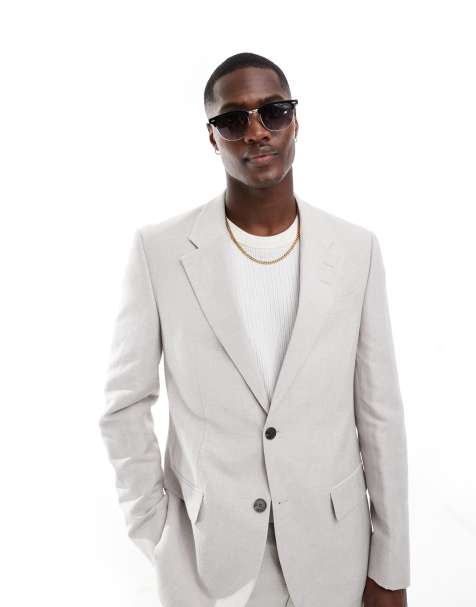 River Island linen suit jacket in stone - view 1