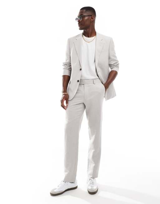 River Island linen suit pants in stone