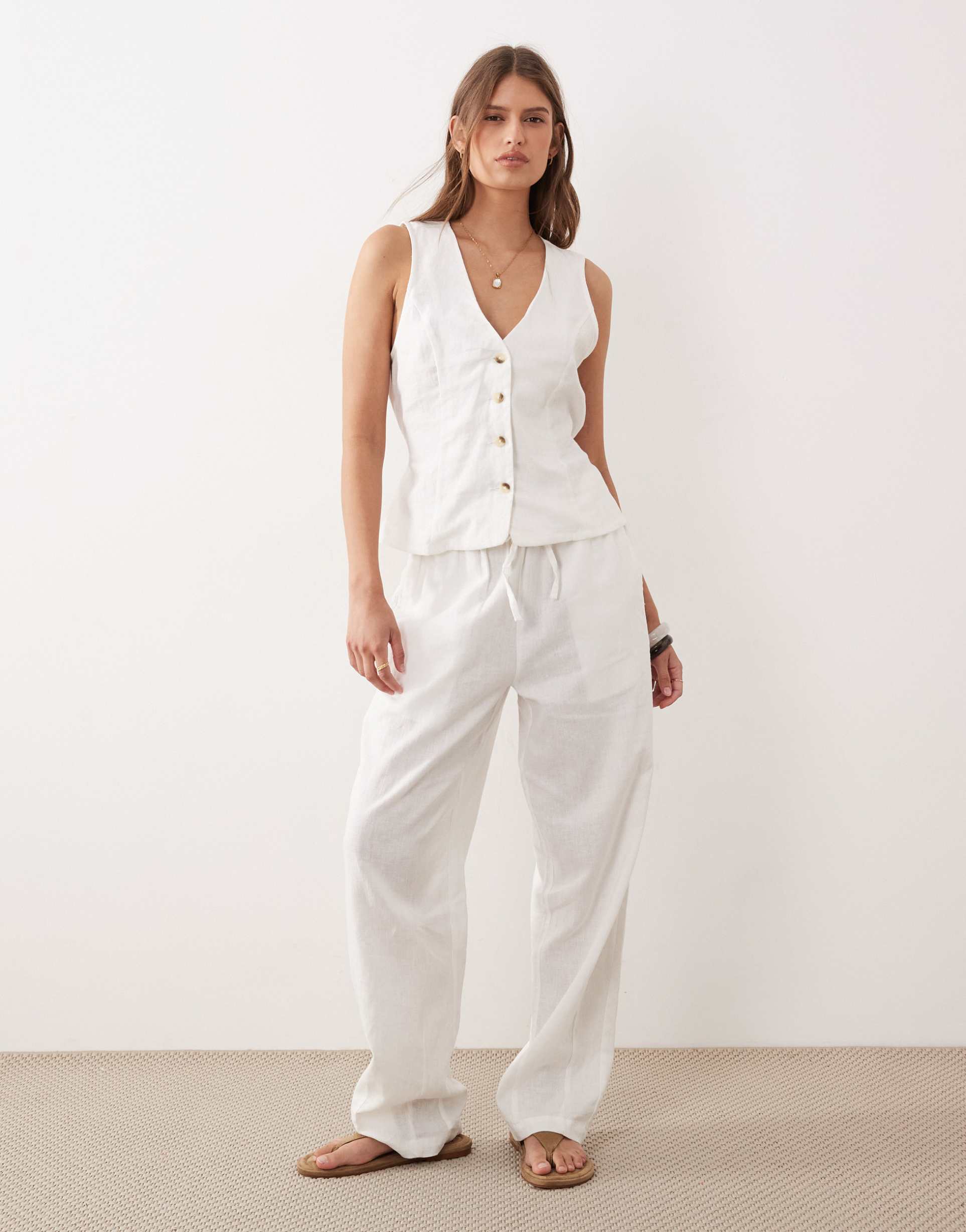 river island linen tapered pants in white