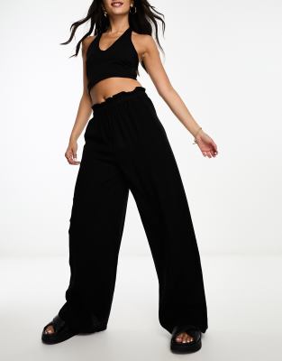 River Island linen trousers in black | ASOS