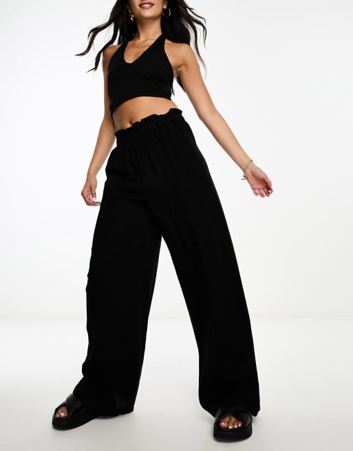 River Island linen trousers in black | ASOS