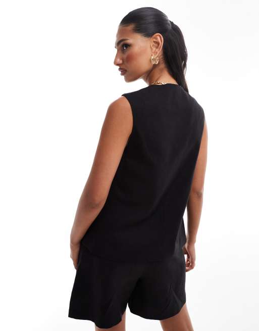 River Island linen waistcoat co ord in black ASOS