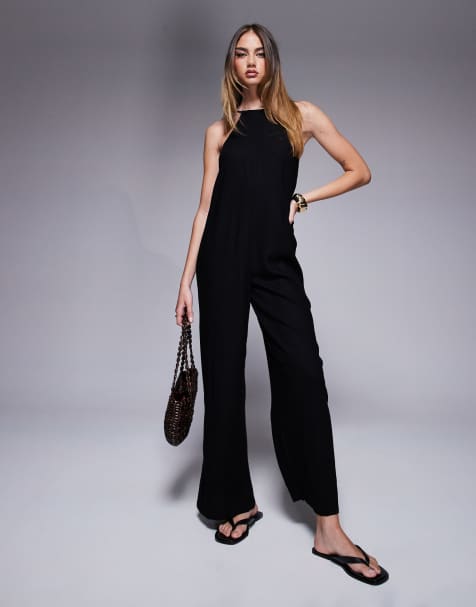 River Island - Linnen jumpsuit in zwart - view 1