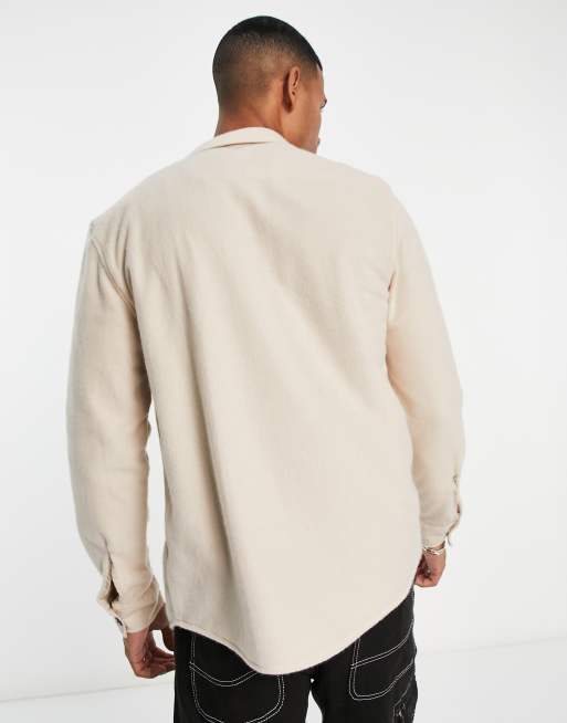 River Island – Ljusbeige overshirt med långa ärmar i fleece, 2 av 4