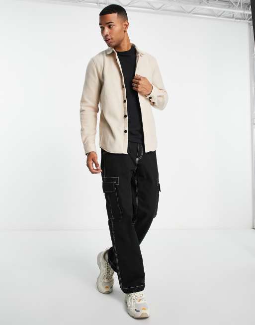 River Island – Ljusbeige overshirt med långa ärmar i fleece, 3 av 4