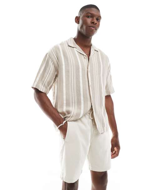 River Island – Ljusbeige shorts i linnelook med resårmidja - view 1