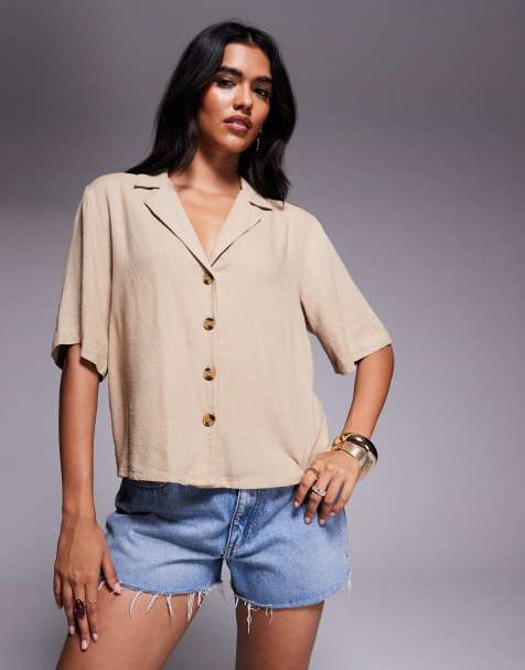 River Island – Ljusbeige skjorta med boxig passform i linnelook - view 1