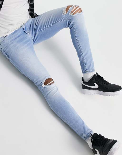 River Island – Ljusblå spray on-jeans med revor, 4 av 4