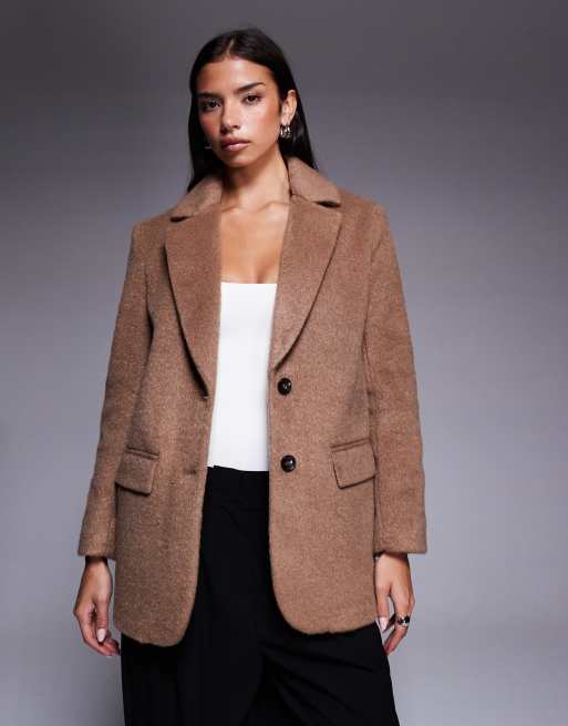 River Island – Ljusbrun kavaj i borstad ylleimitation, 2 av 4