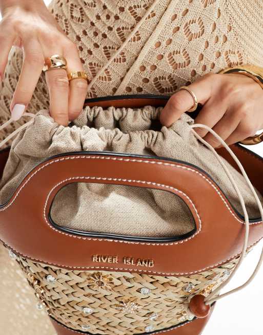 River Island – Ljusbrun korgväska i raffia med utsmyckning, 4 av 4