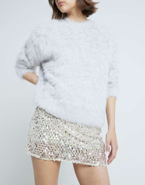 River Island – Ljusgrå, extra fluffig tröja - view 1