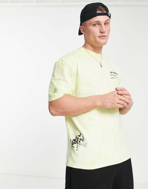River Island – Ljusgul, batikmönstrad t-shirt i regular fit