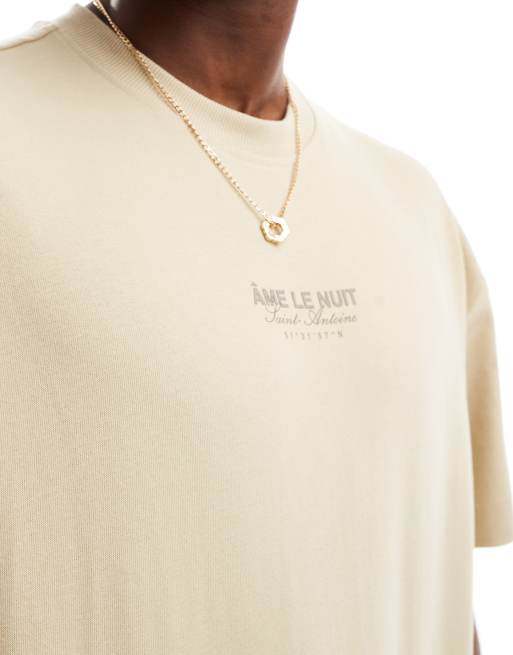 River Island – Ljusgul t-shirt med "Ame Le Nuit"-logga, 3 av 4