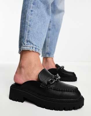 River Island - Loafer in Schwarz mit offener Fersenpartie und gerillter Sohle