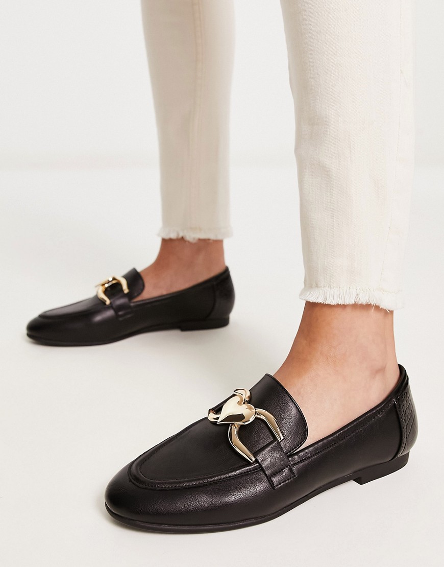 River Island loafer with heart chain detail in black