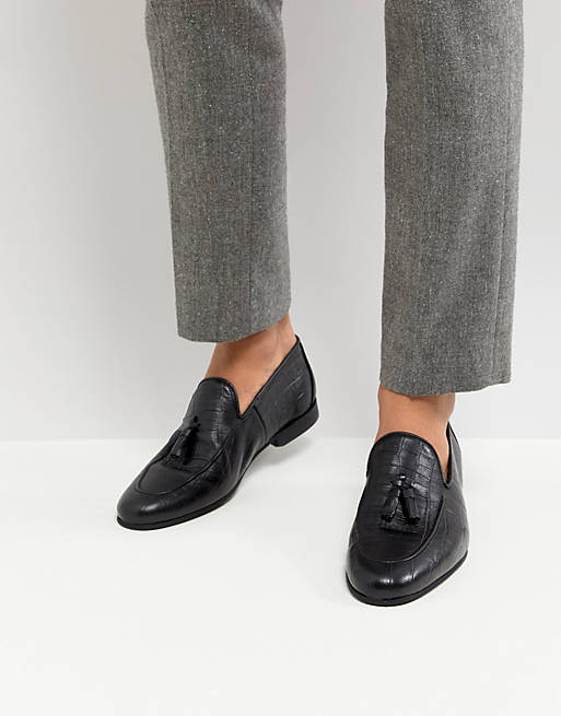 River Island Loafer With Tassels In Black Croc | ASOS