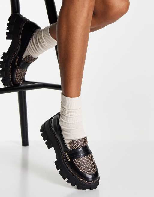 River Island - Loafers met dikke zool en monogram in bruin