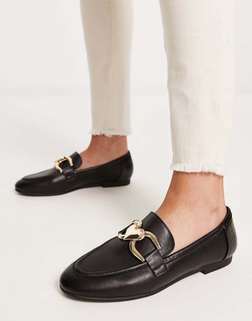 River Island loafers with heart chain detail in black