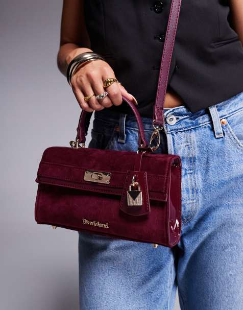River Island lock front mini tote bag in burgundy - view 1