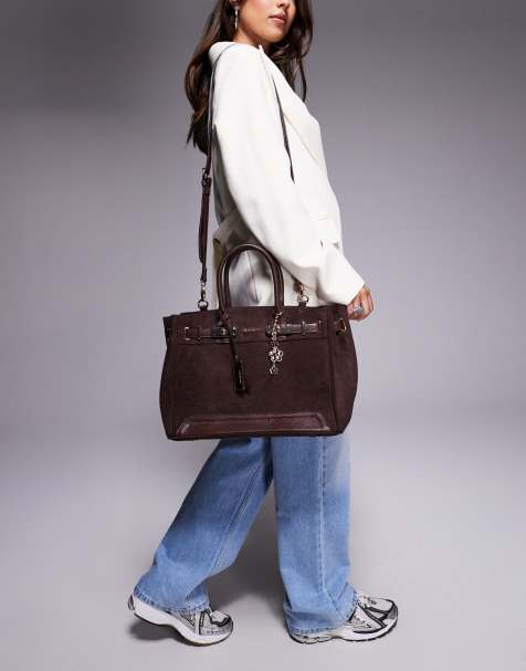 River Island lock front tote bag in brown - view 1