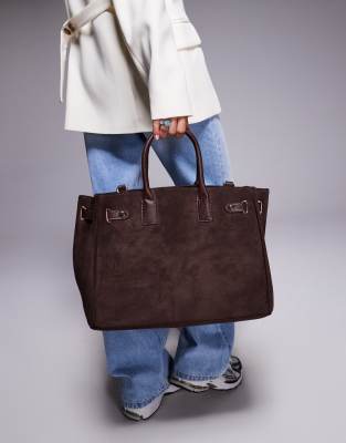 River Island Lock Front Tote Bag In Brown