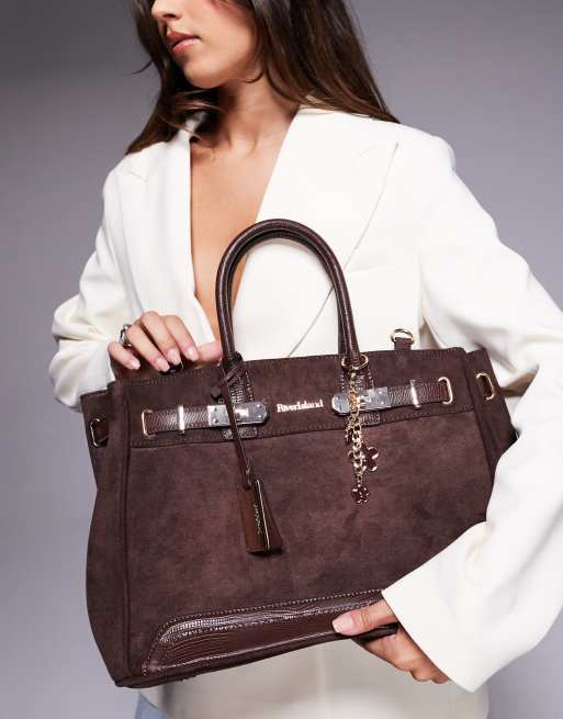 River Island lock front tote bag in brown, 4 of 4