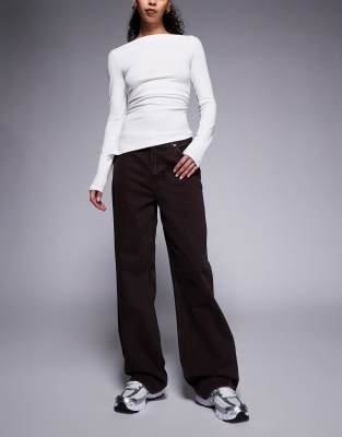 Locker geschnittene Jeans in Dunkelbraun mit geradem Bein-Brown Brown 16S