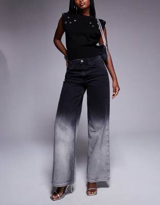 River Island - Locker geschnittene Straight Jeans in Grau mit Farbverlauf