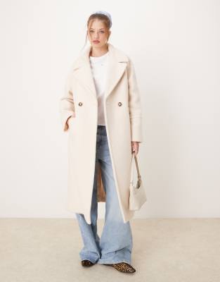 River Island - Locker geschnittener Mantel im cremefarbenem Woll-Look-Weiß