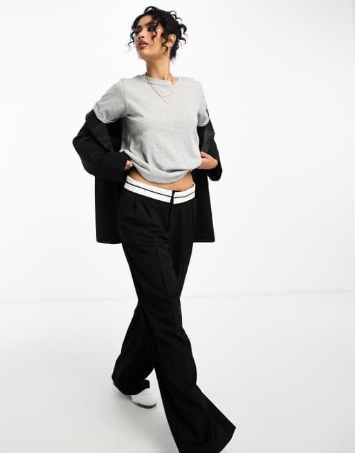 River Island – Locker geschnittenes T-Shirt in meliertem Grau mit nach hinten abfallendem Saum