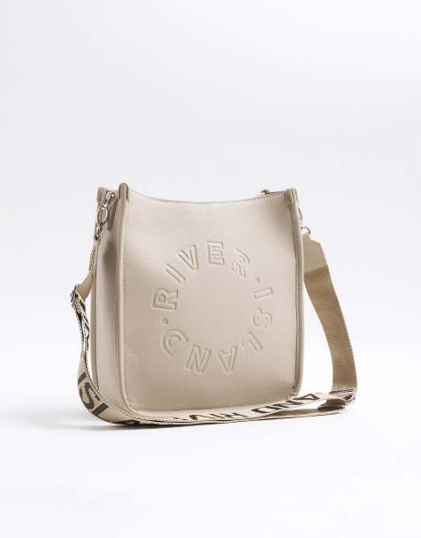 River Island Logo messenger bag in beige - view 1