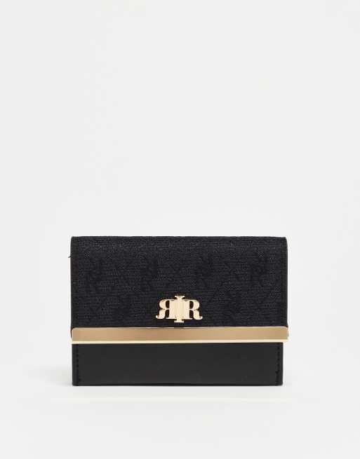 River Island logo purse with gold trim in black ASOS