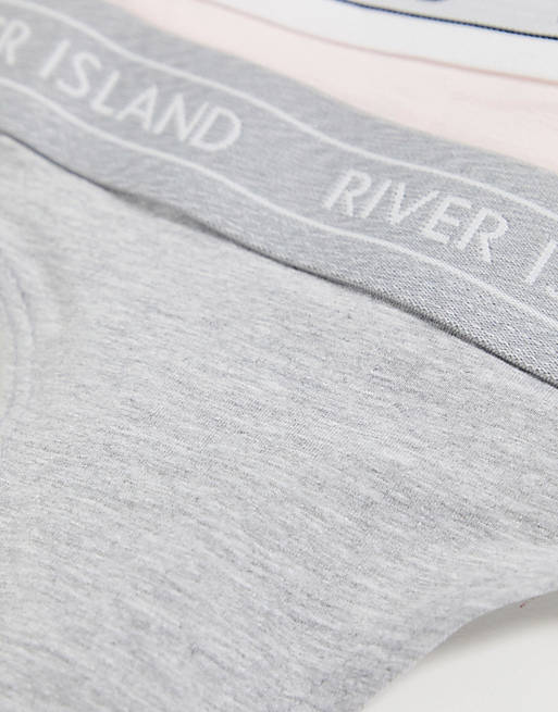  River Island logo tapeband 3 pack of thongs in grey, pink and black 