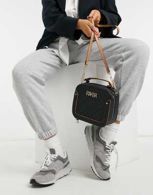 River Island Logo Top Handle Boxy Crossbody Bag In Black ModeSens