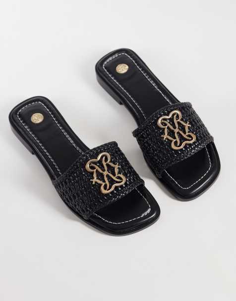 River Island logo weave mule sandal in black - view 1