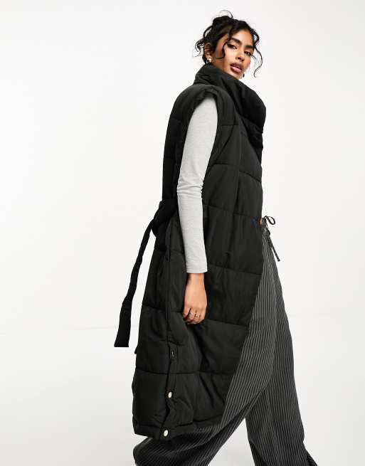 River Island long line padded gilet in black | ASOS