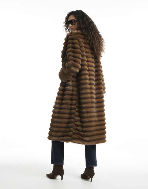 River Island Long pelted faux fur coat in brown, 2 of 4