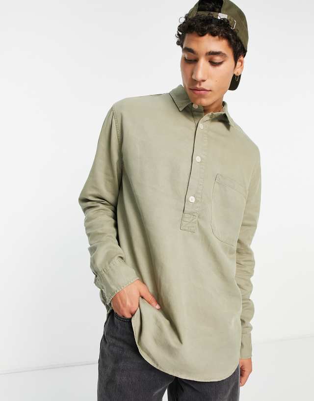 River Island - long sleeve 1/2 placket shirt in green