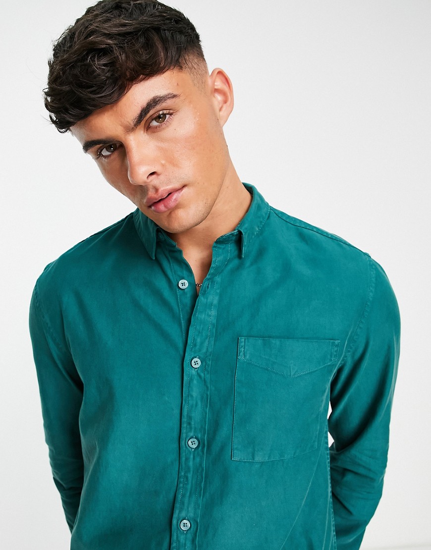 River Island long sleeve 1 pocket shirt in dark green