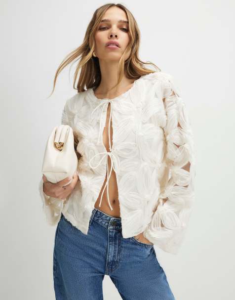 River Island Long sleeve 3d floral jacket in cream - view 1