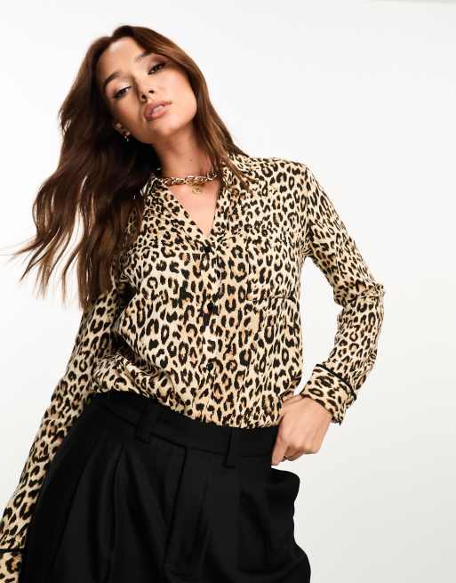 River Island Long sleeve Animal Printed shirt in Brown | ASOS