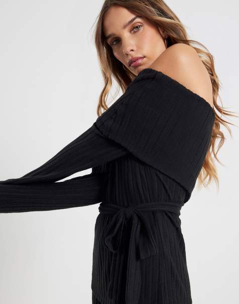 River Island Long sleeve bardot loungewear set in black - view 1